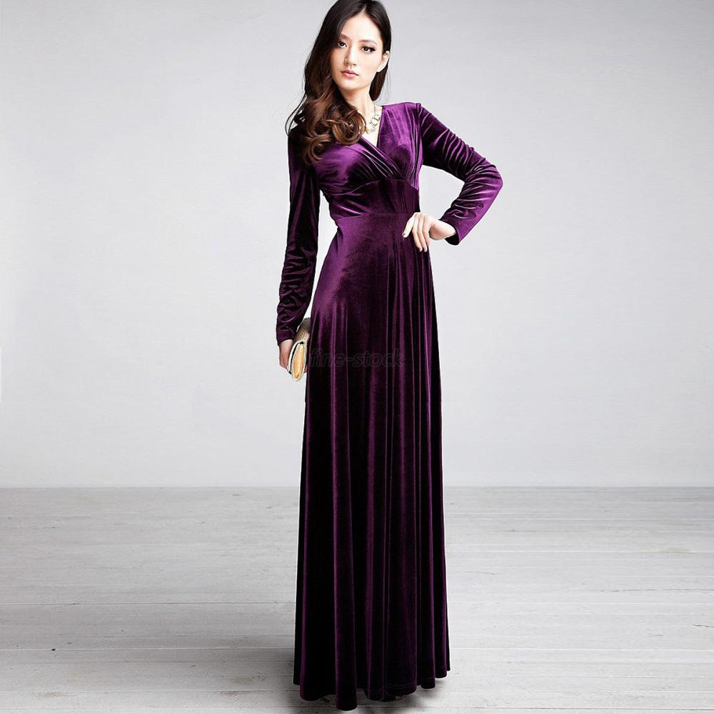 Long velvet v neck dress women morocco